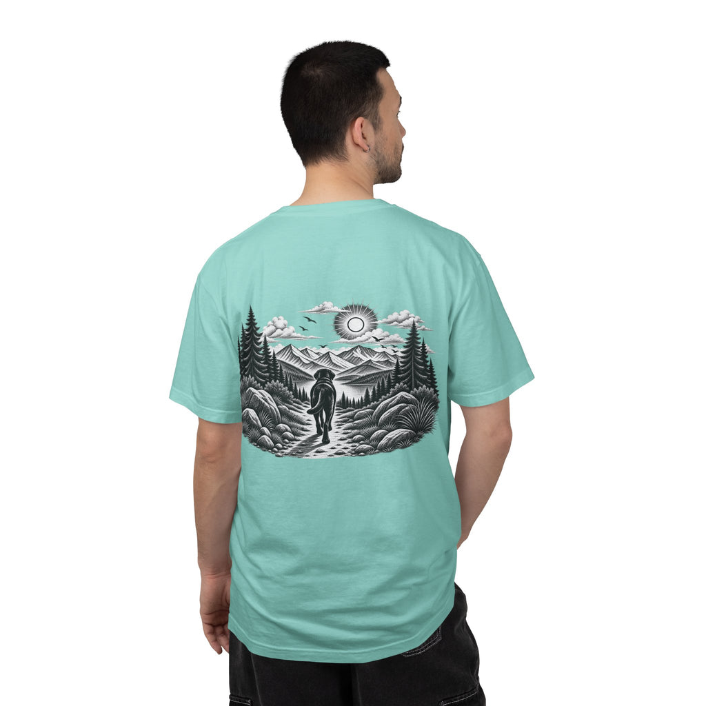 Man wearing MiSQue The Path Labrador T-shirt back view