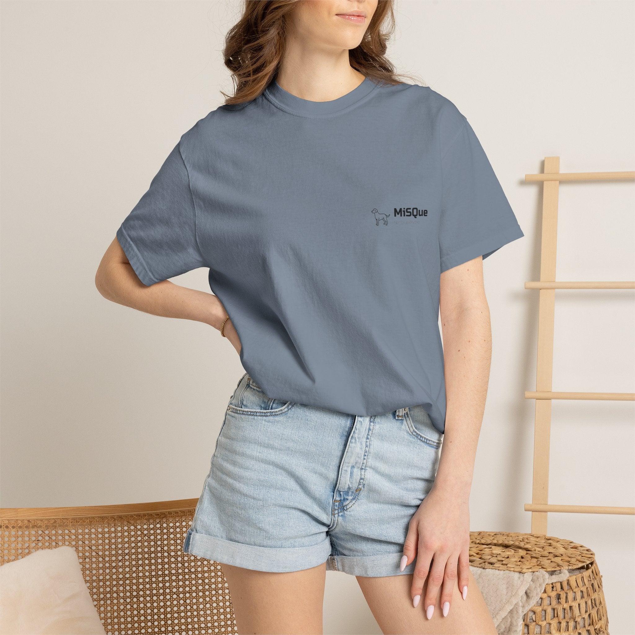 Woman wearing MiSQue The Wanderer T-shirt in blue