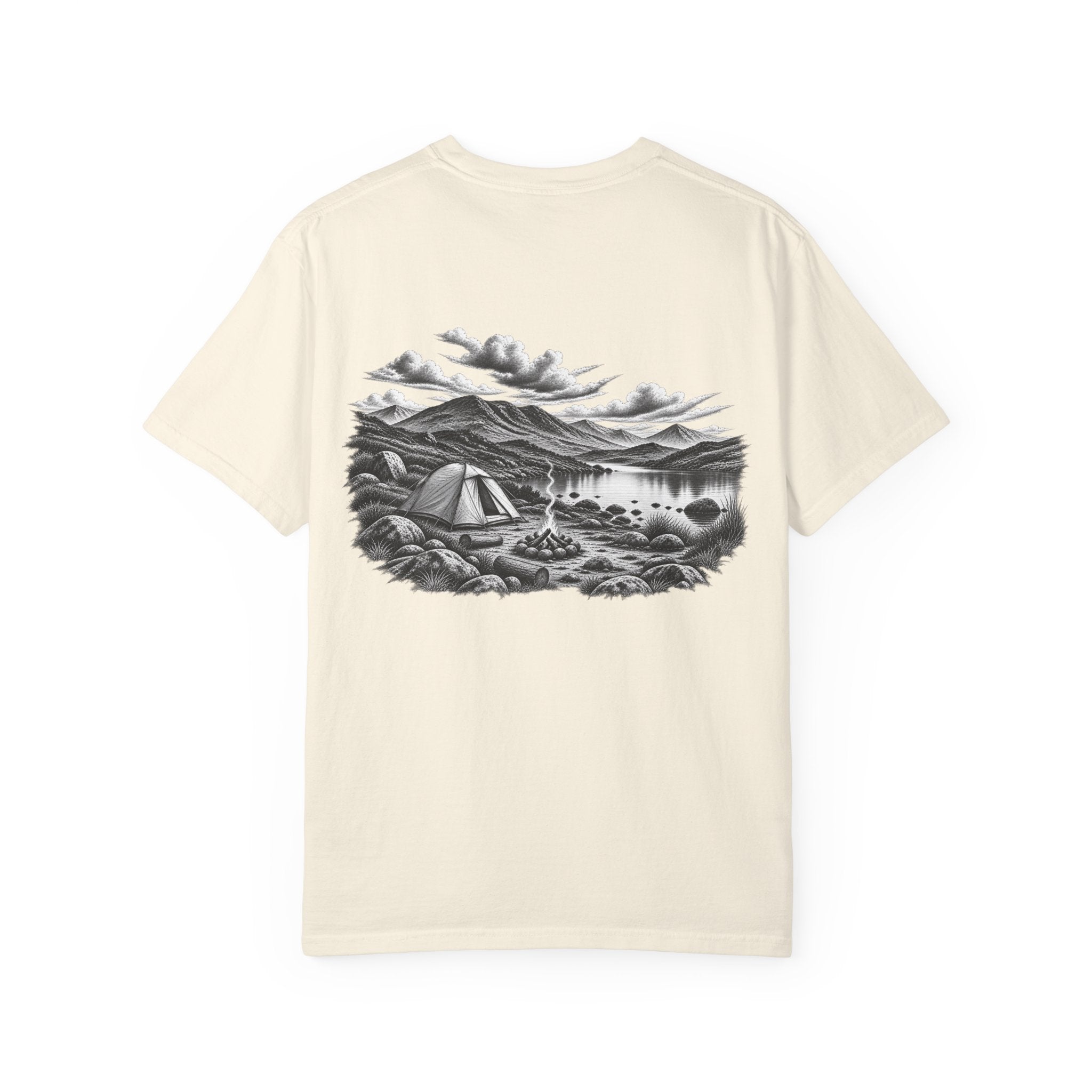 MiSQue The Camp T-shirt with lakeside camping artwork