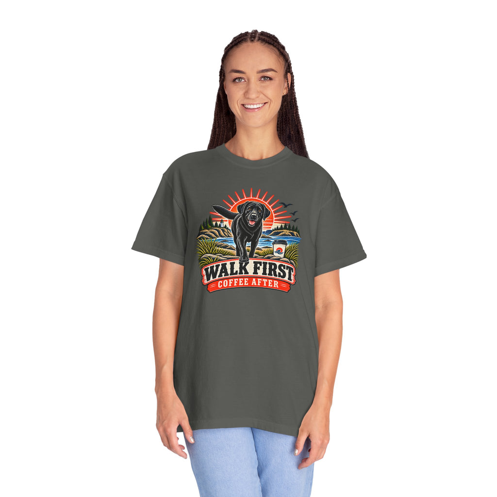 MiSQue Walk First — Coffee After Labrador T-Shirt