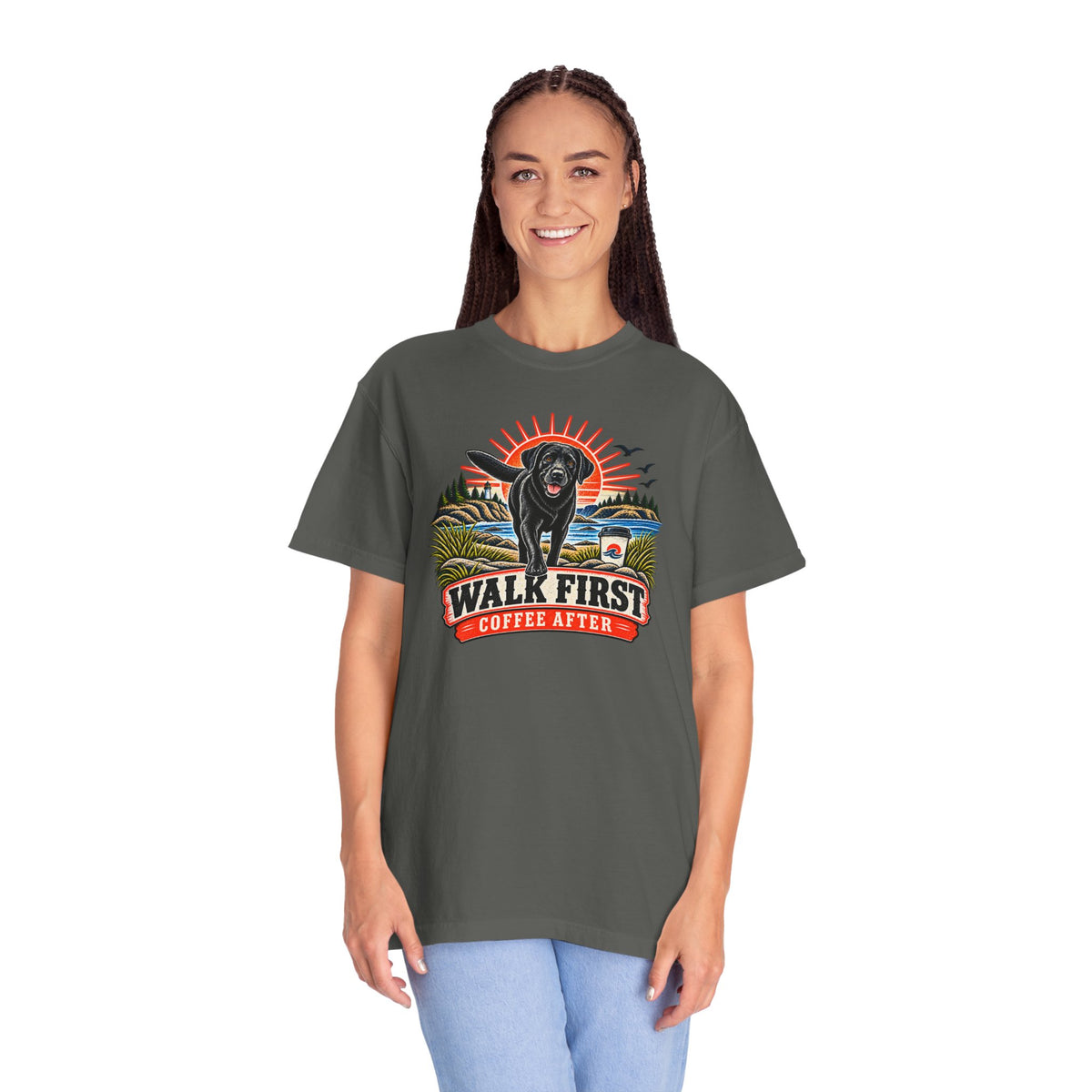MiSQue Walk First — Coffee After Labrador T-Shirt