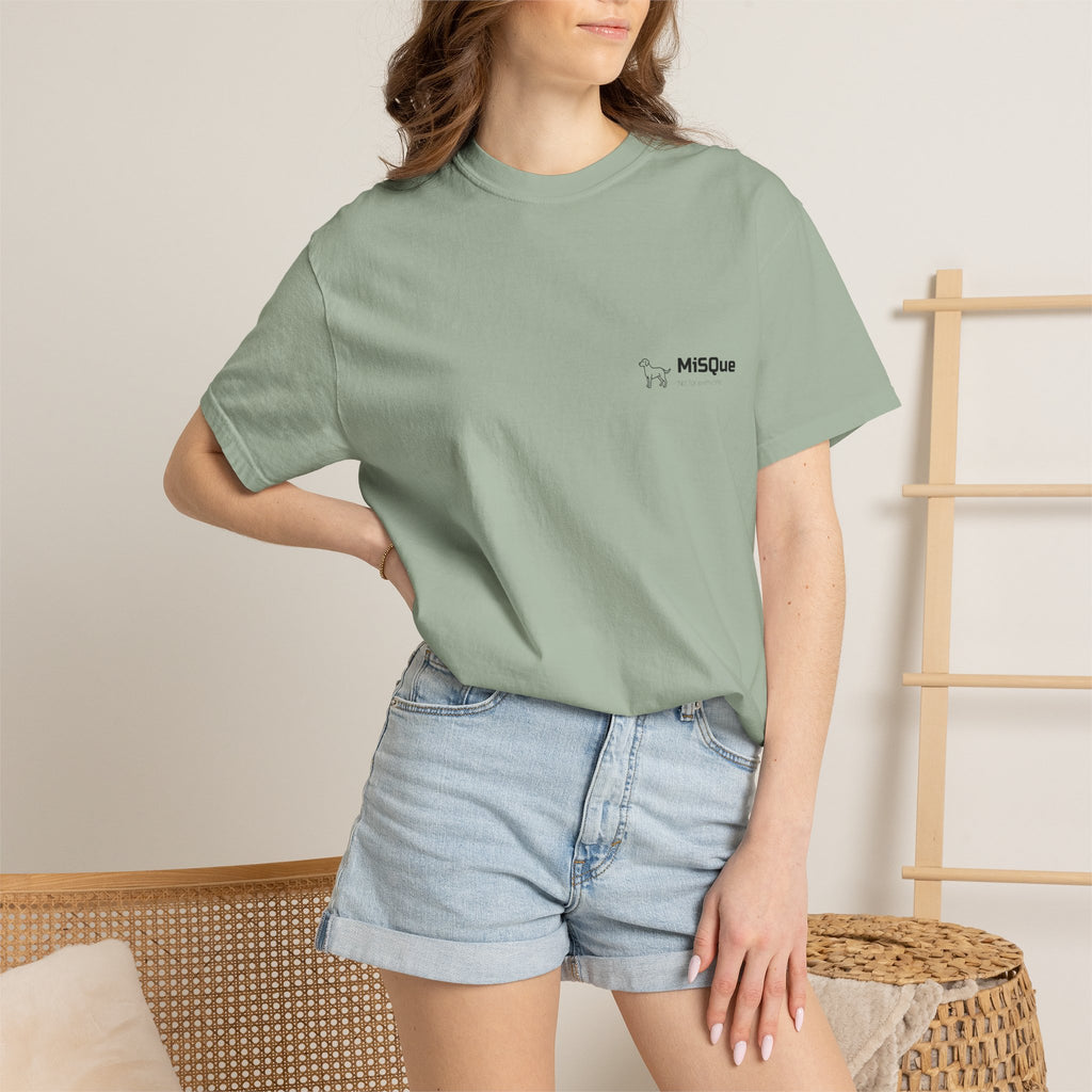 Woman wearing MiSQue Mountain Horizon T-shirt