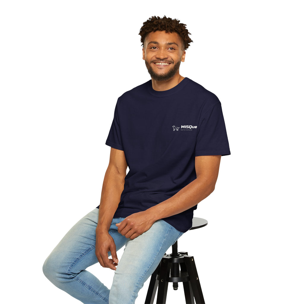 Man wearing MiSQue Coastal Walk T-shirt in navy