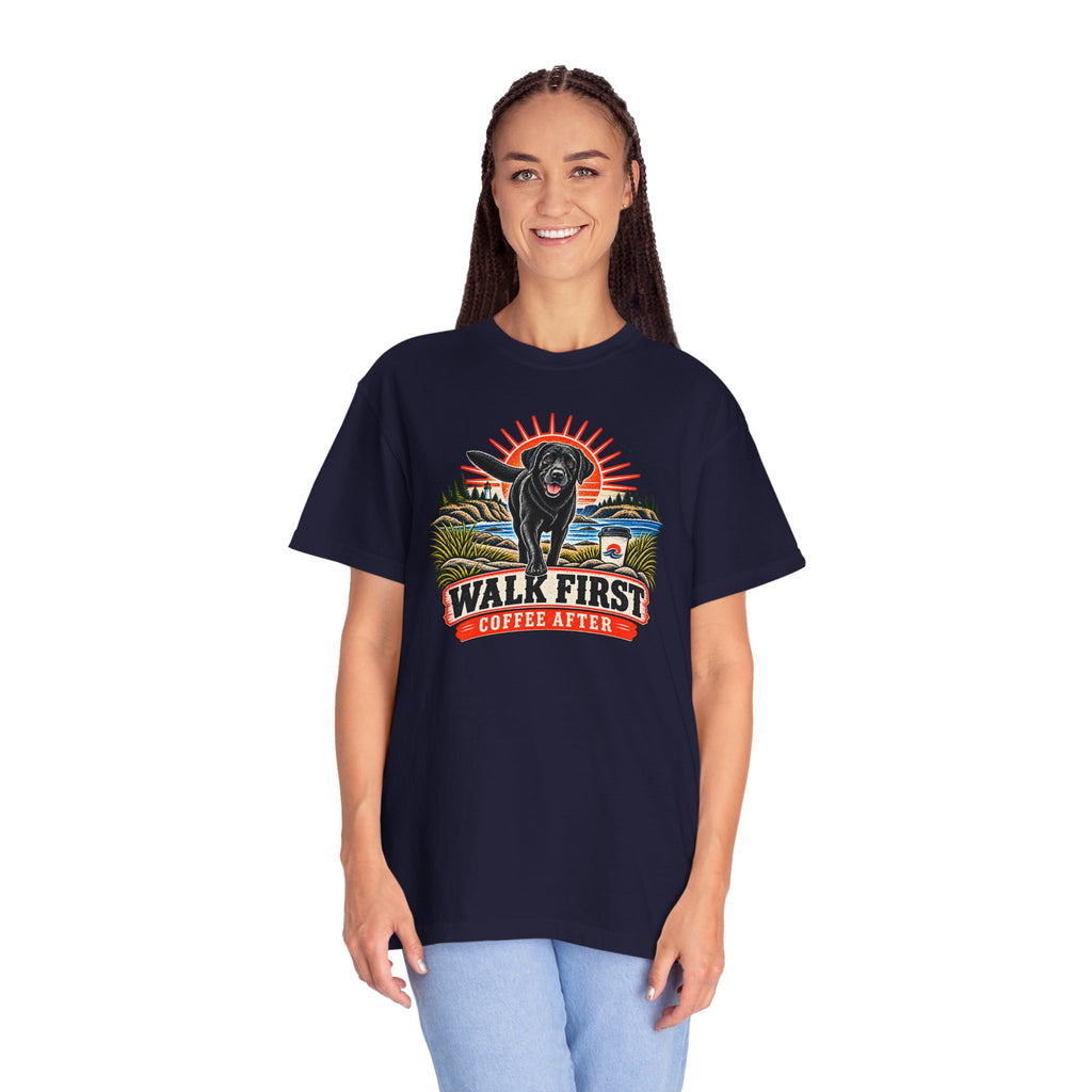 MiSQue Walk First — Coffee After Labrador T-Shirt
