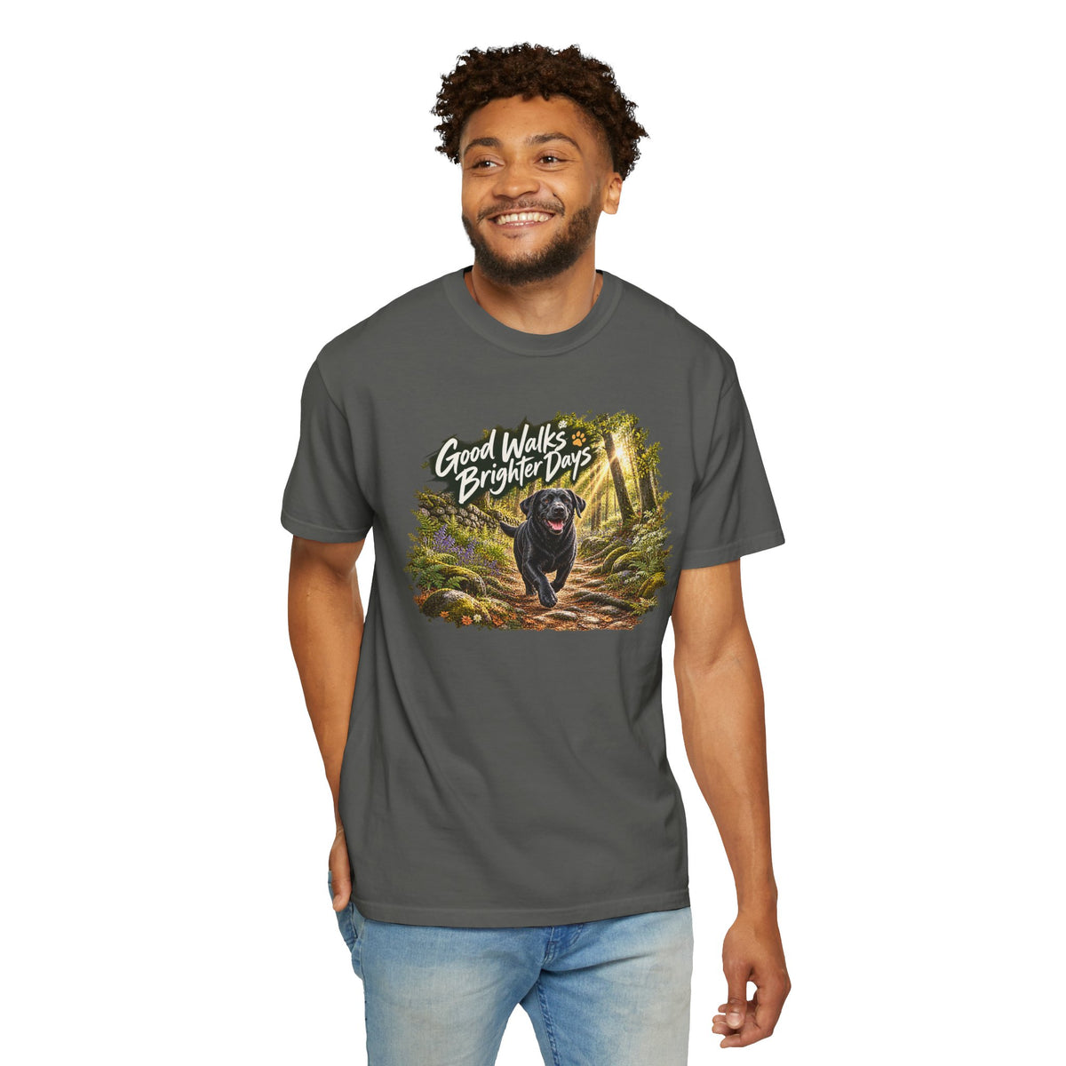 MiSQue Good Walks, Brighter Days | Walk First Labrador T-Shirt