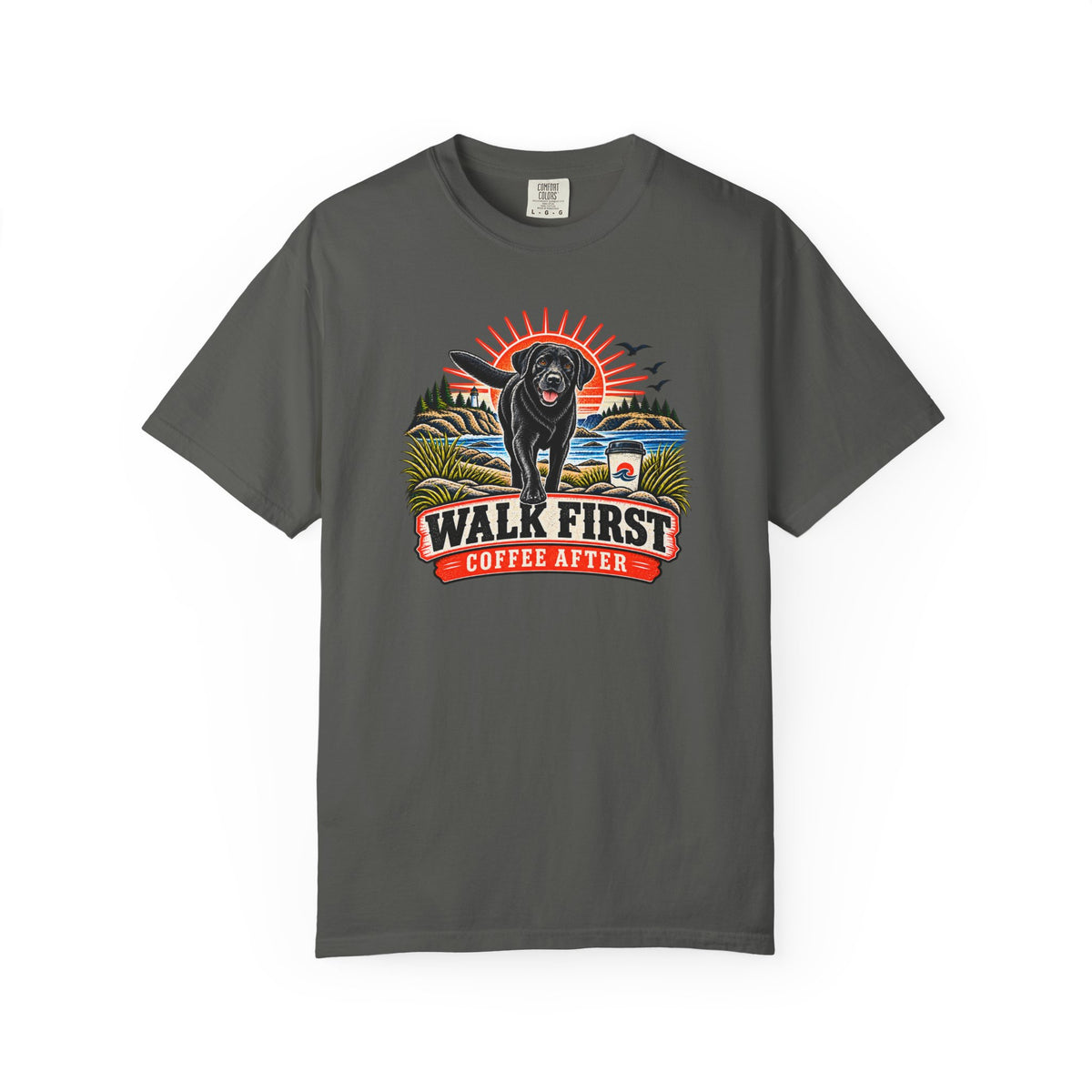 MiSQue Walk First — Coffee After Labrador T-Shirt