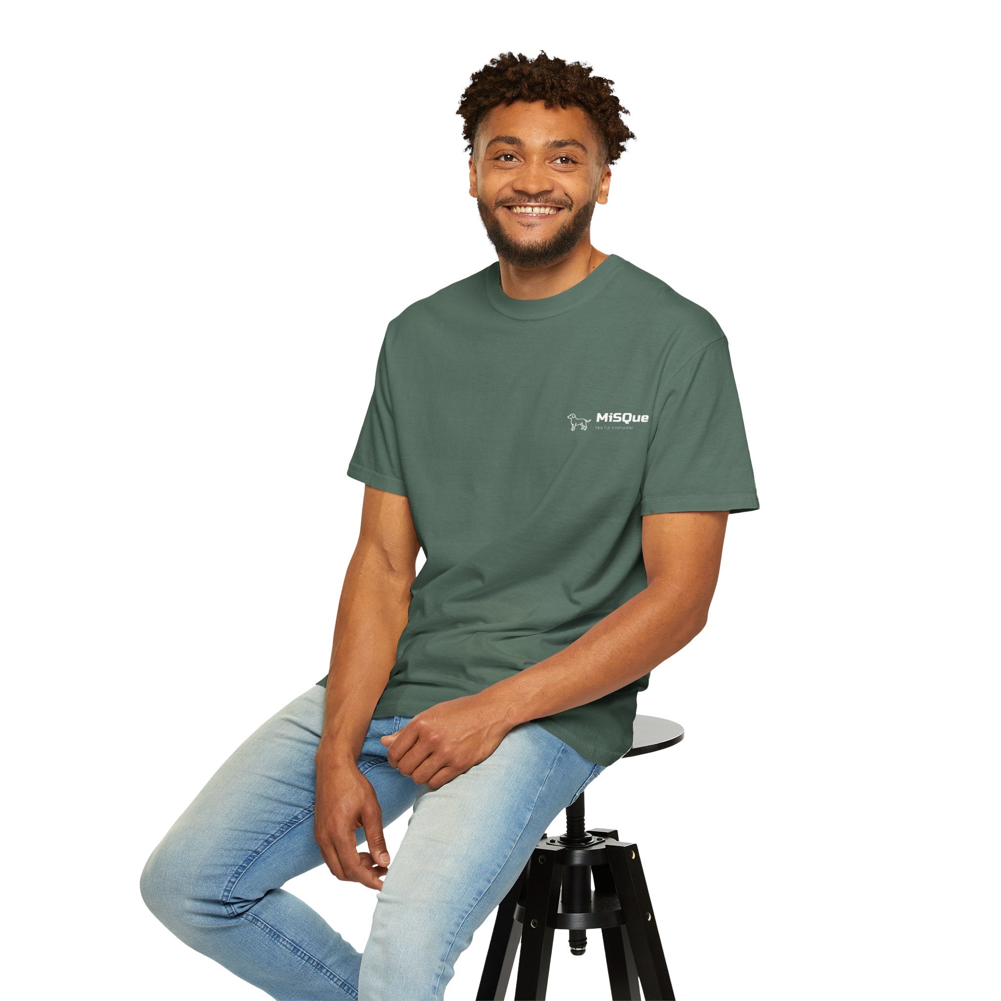 Man wearing MiSQue Coastal Walk T-shirt in green