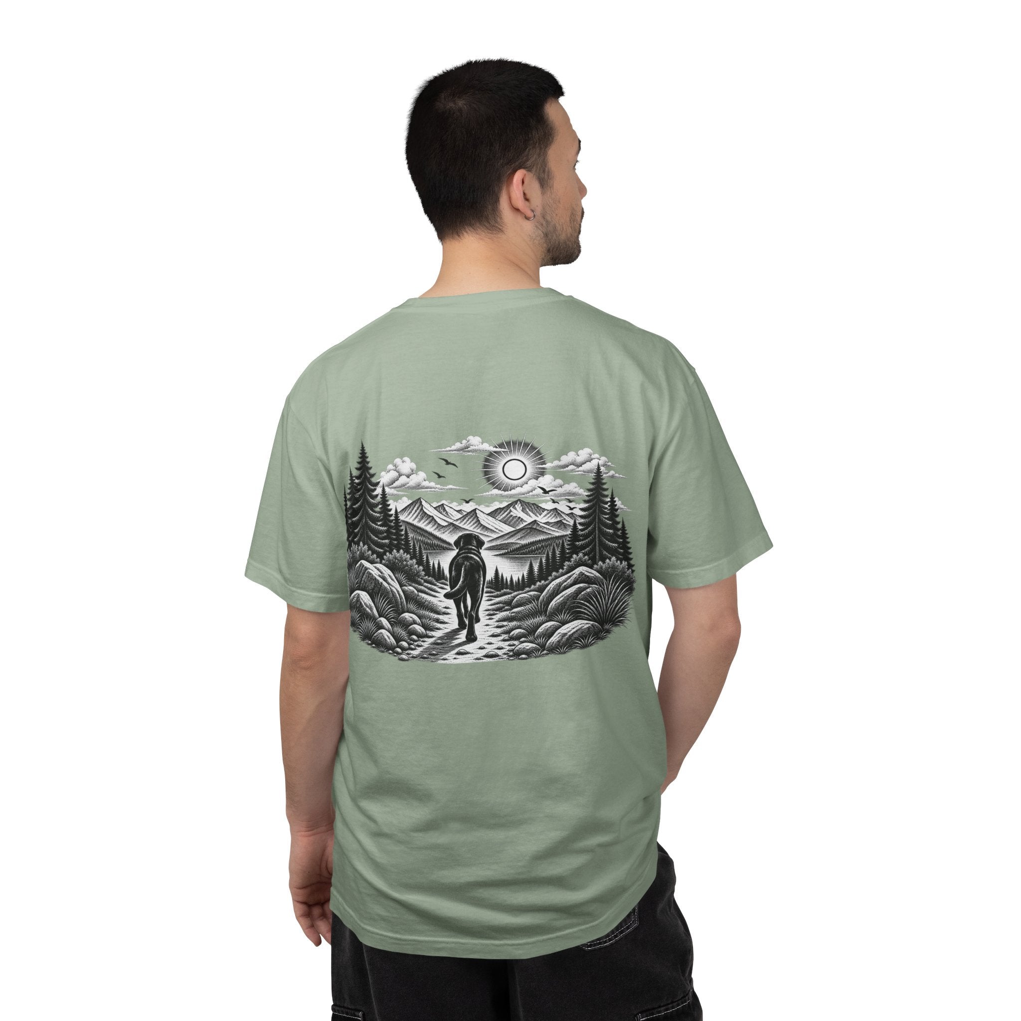 Man wearing MiSQue The Path Labrador T-shirt back view