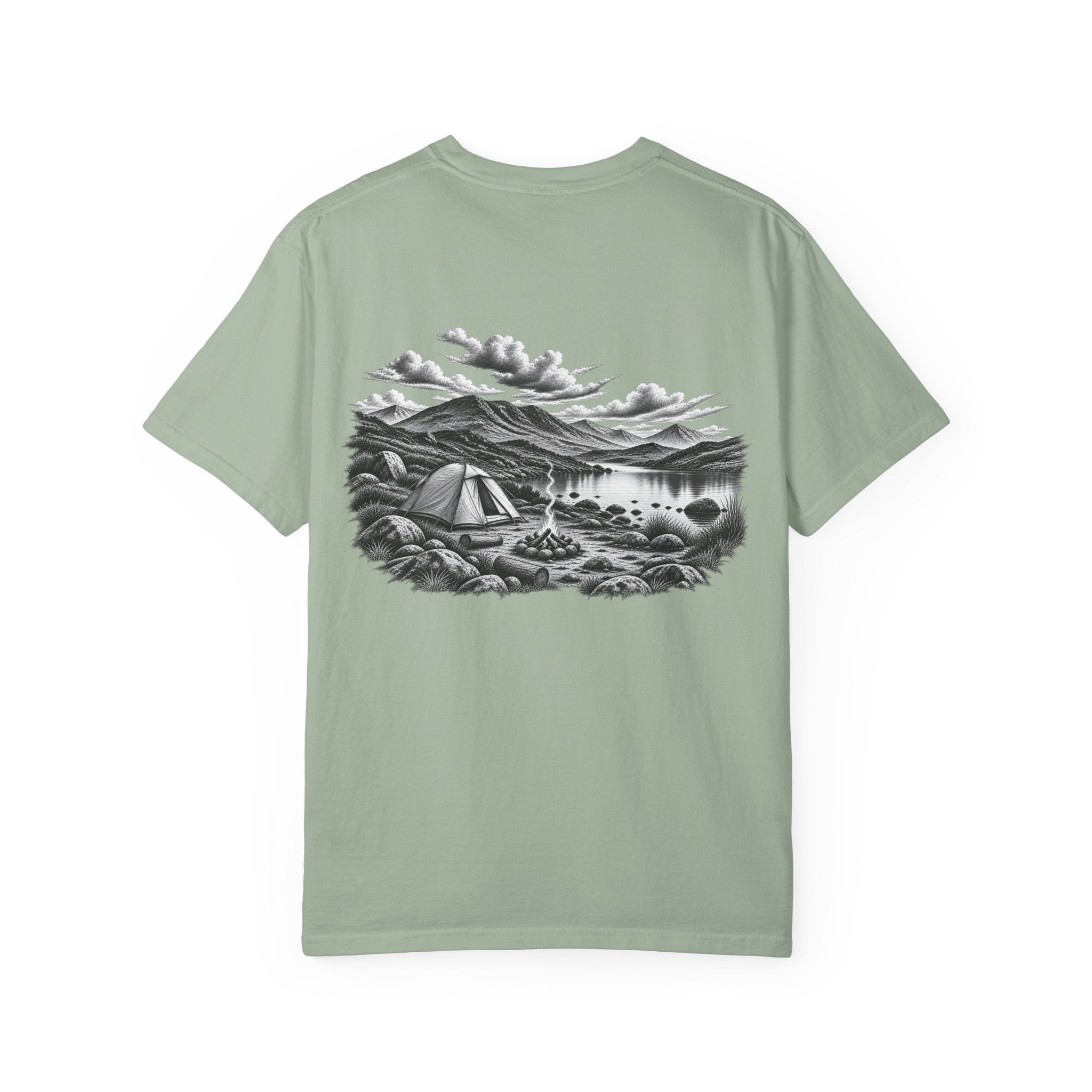 MiSQue The Camp T-shirt with lakeside camping artwork
