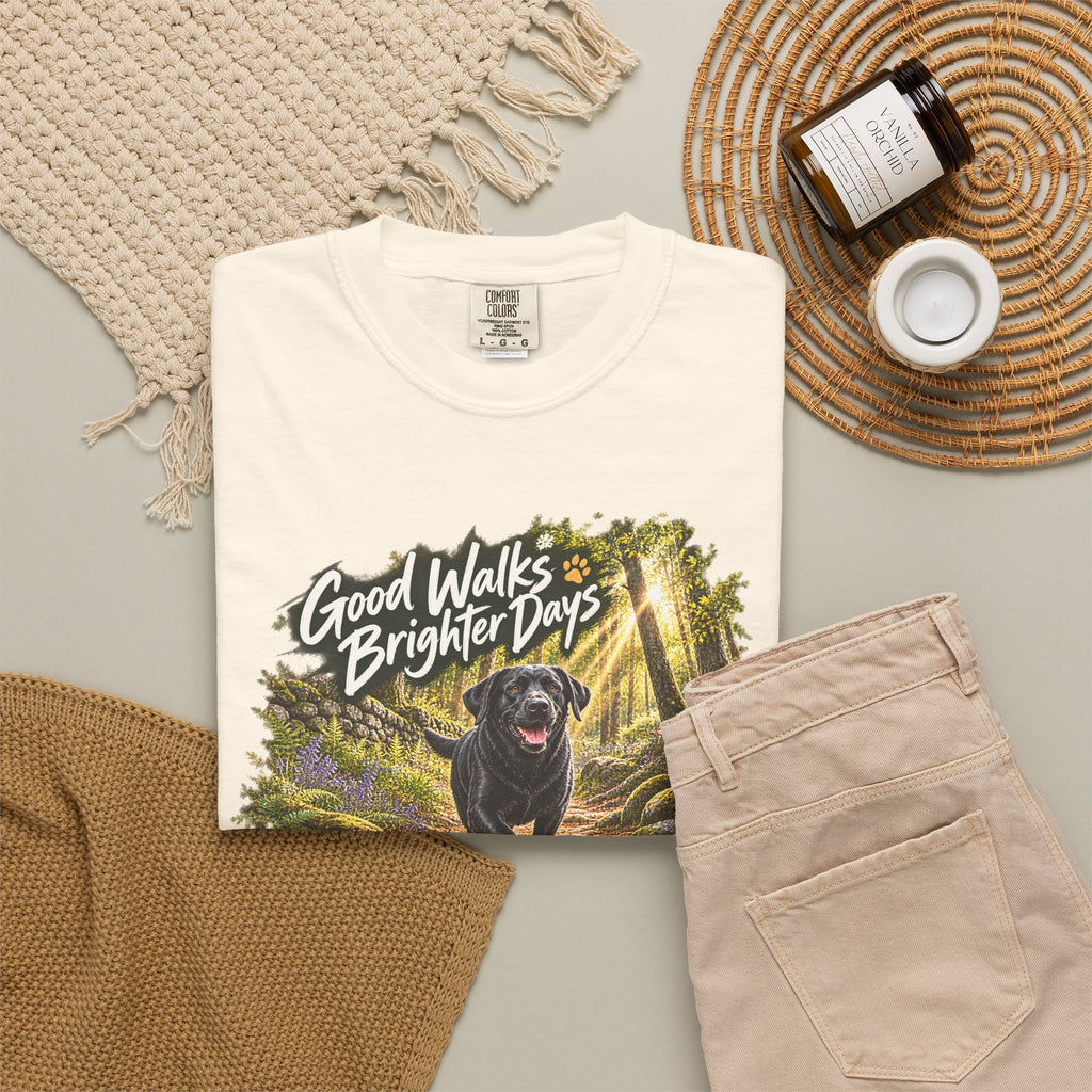 MiSQue Good Walks, Brighter Days | Walk First Labrador T-Shirt