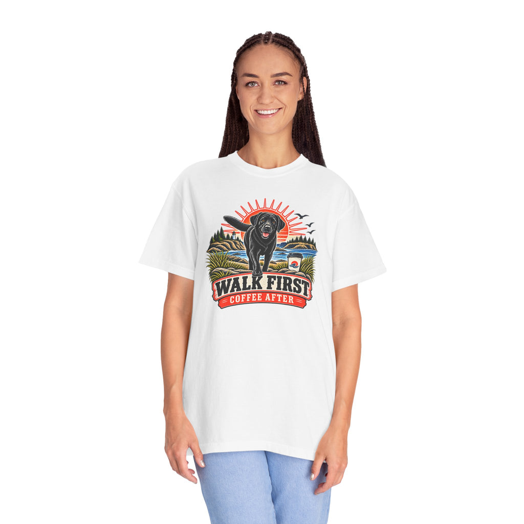 MiSQue Walk First — Coffee After Labrador T-Shirt