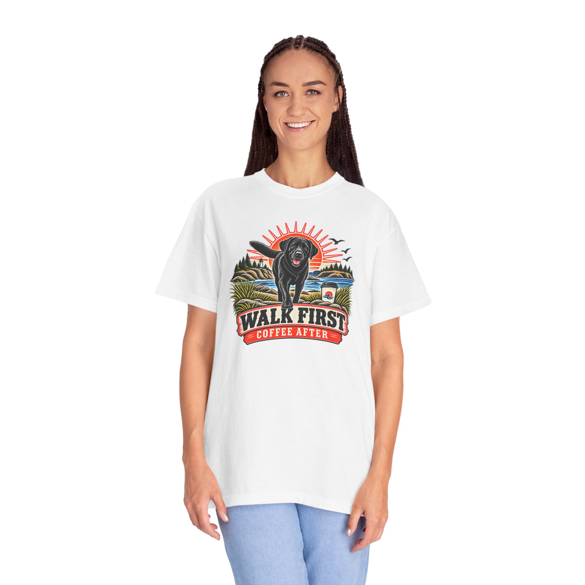 MiSQue Walk First — Coffee After Labrador T-Shirt