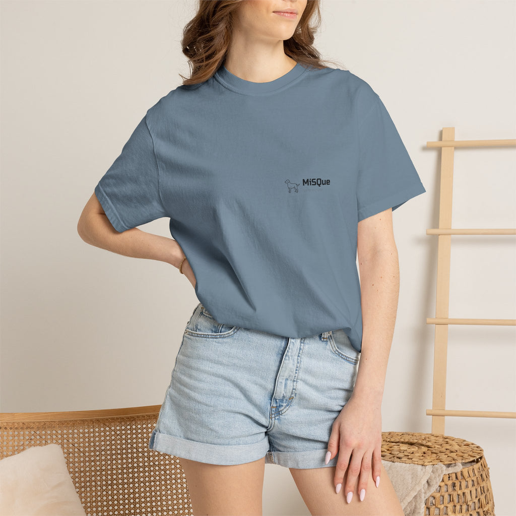 Woman wearing Bay MiSQue The Original Labrador T-Shirt with subtle chest log