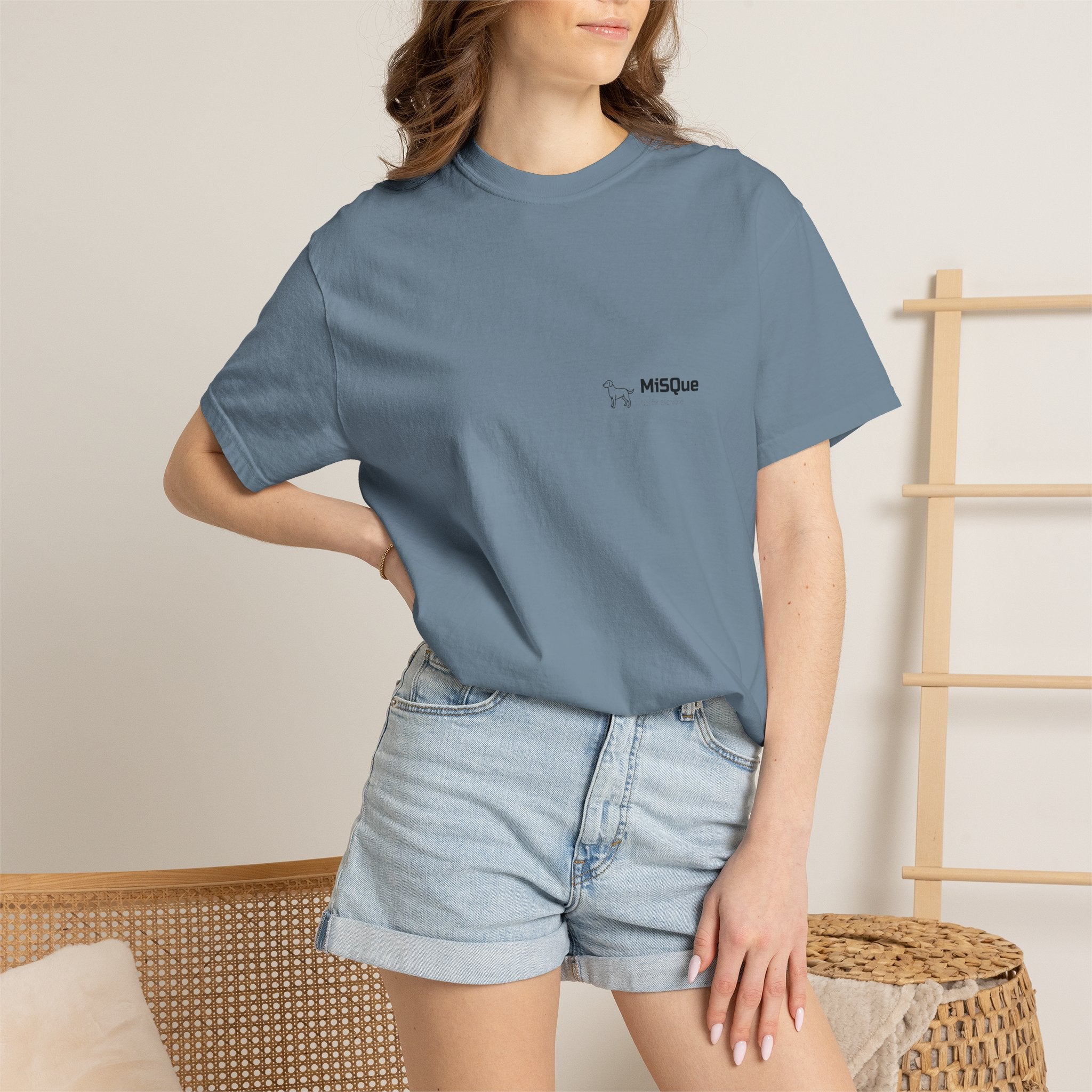 Woman wearing Bay MiSQue The Original Labrador T-Shirt with subtle chest log