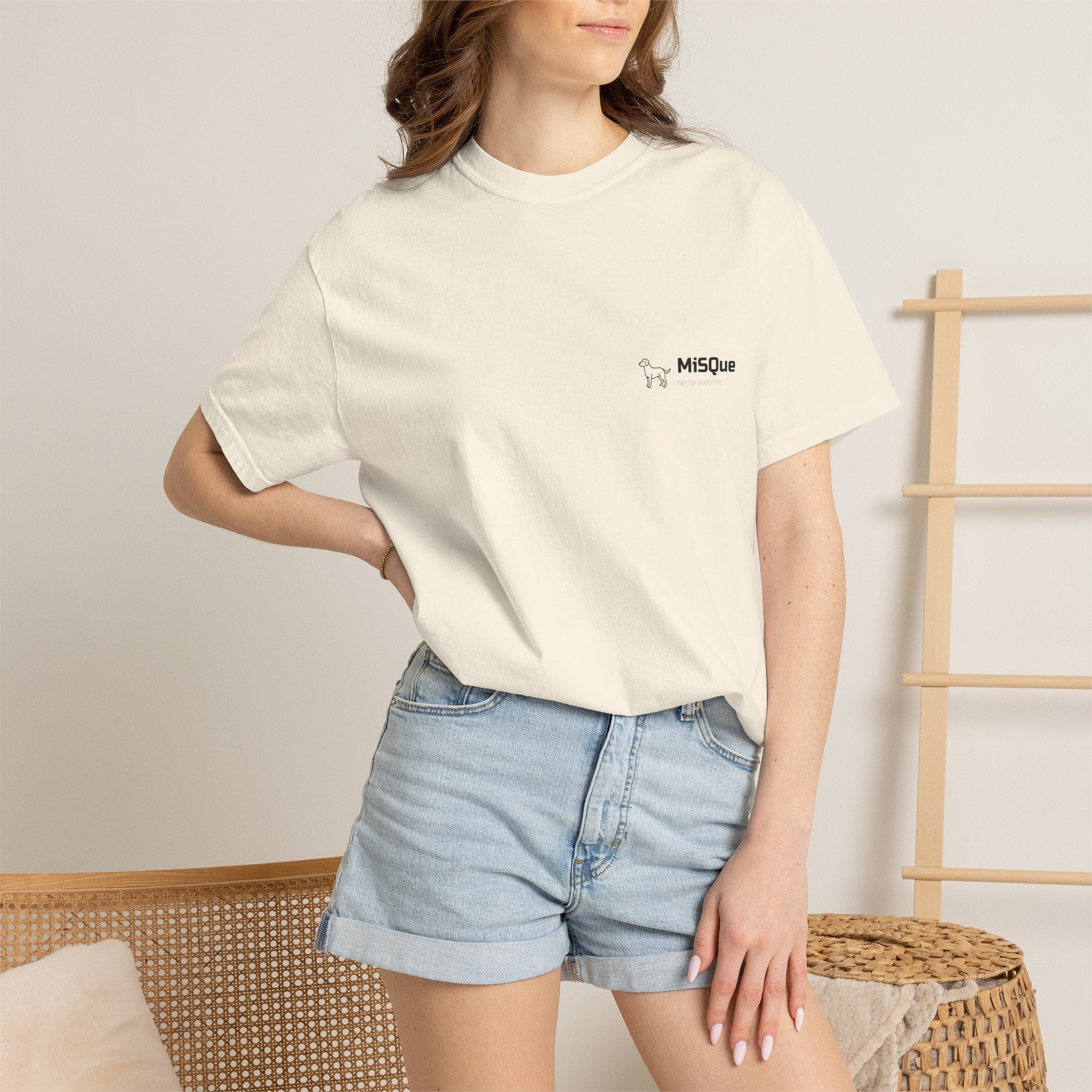 Woman wearing MiSQue The Wanderer T-shirt in ivory