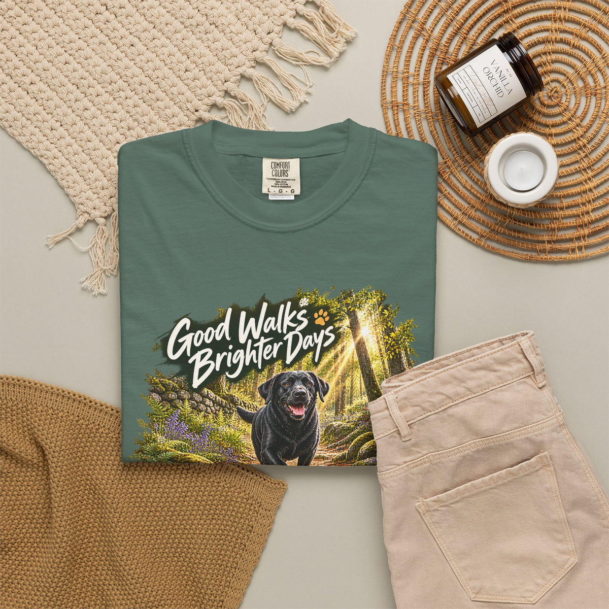 MiSQue Good Walks, Brighter Days | Walk First Labrador T-Shirt