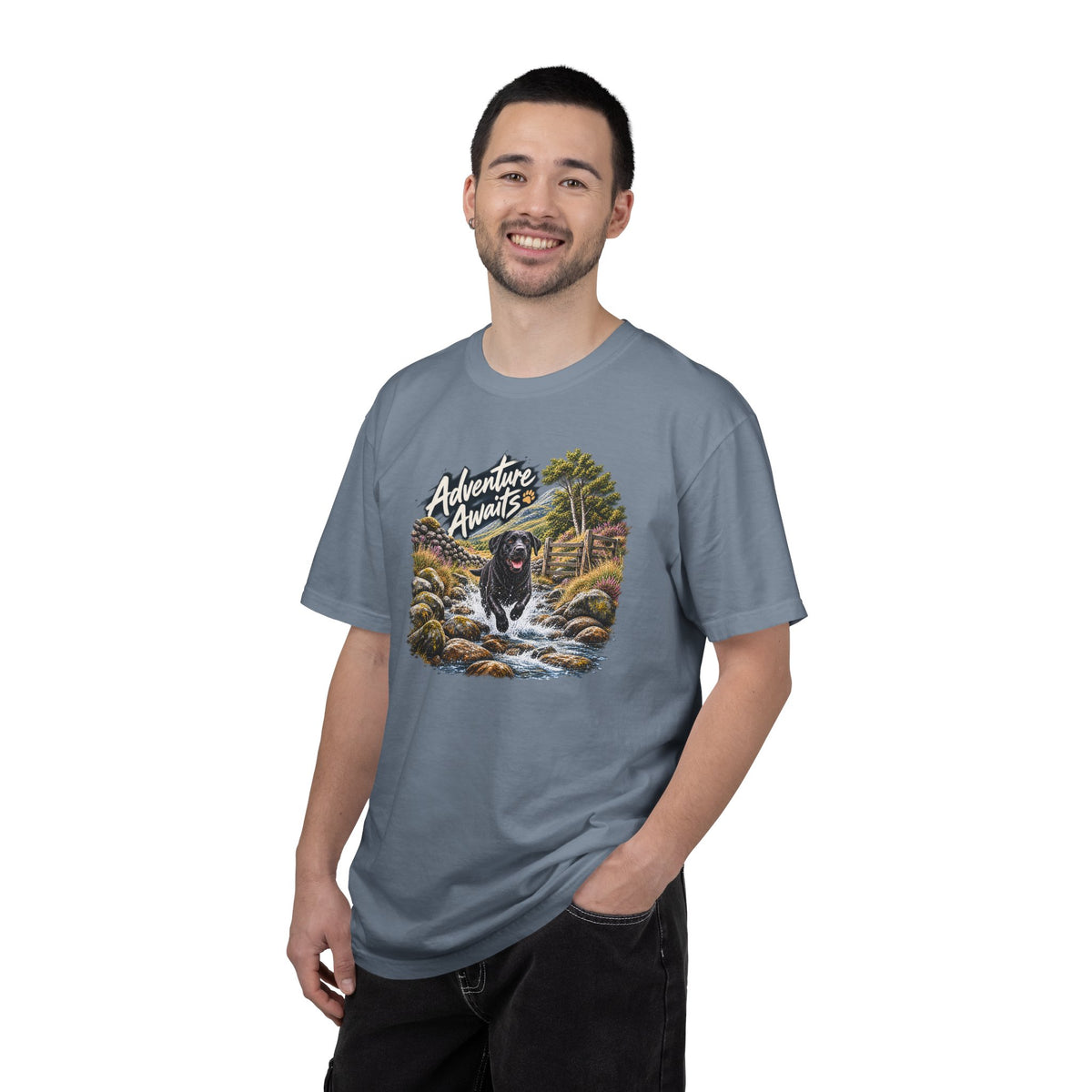 MiSQue Adventure Awaits | Walk First Labrador T-Shirt