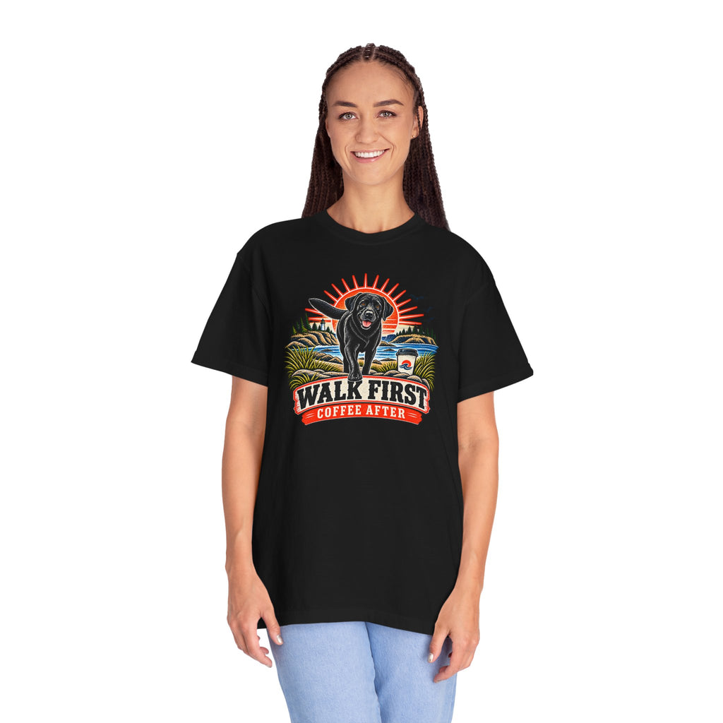 MiSQue Walk First — Coffee After Labrador T-Shirt