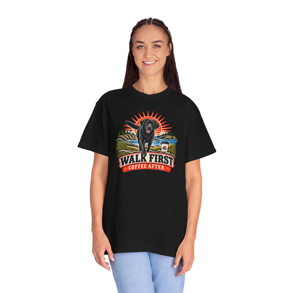 MiSQue Walk First — Coffee After Labrador T-Shirt