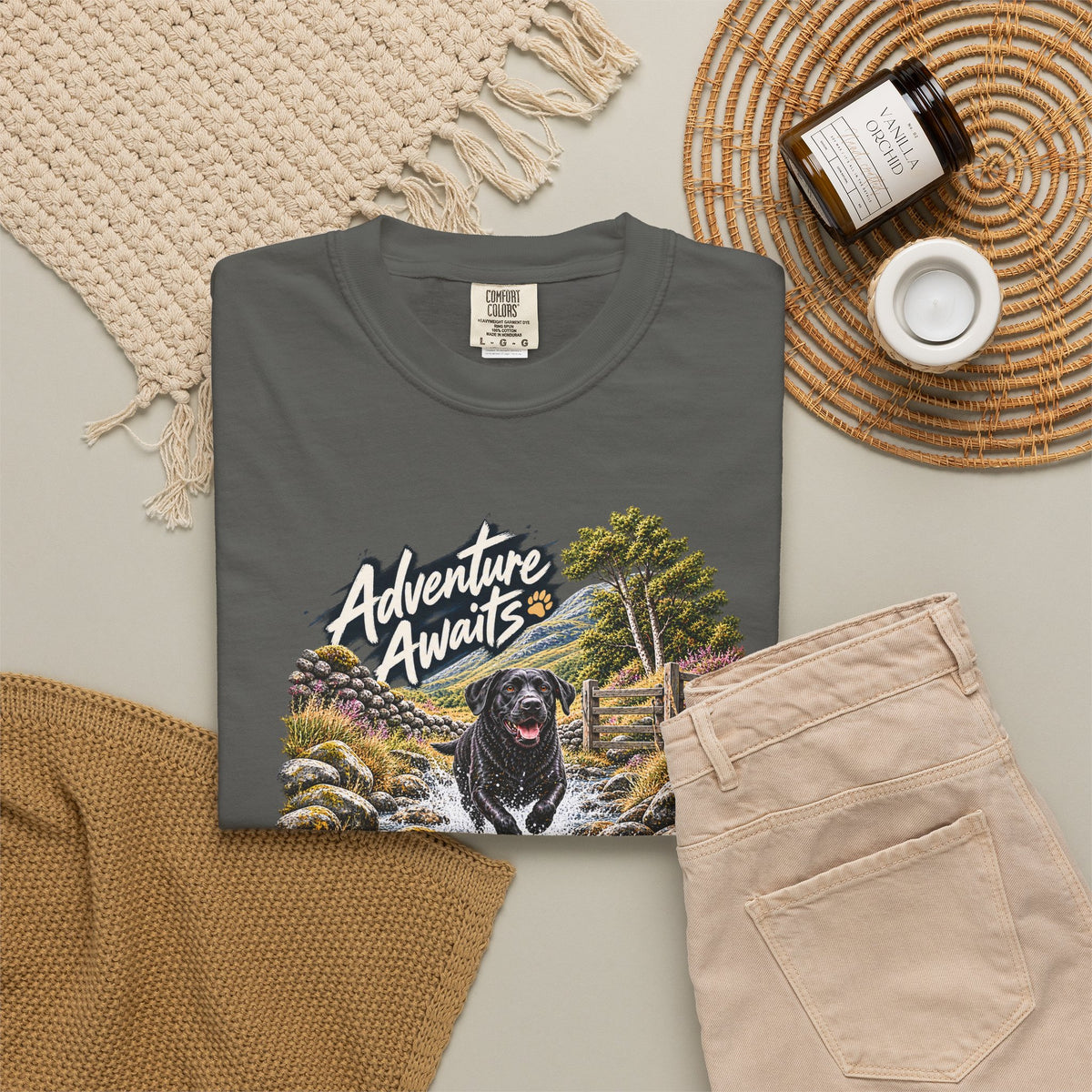 MiSQue Adventure Awaits | Walk First Labrador T-Shirt