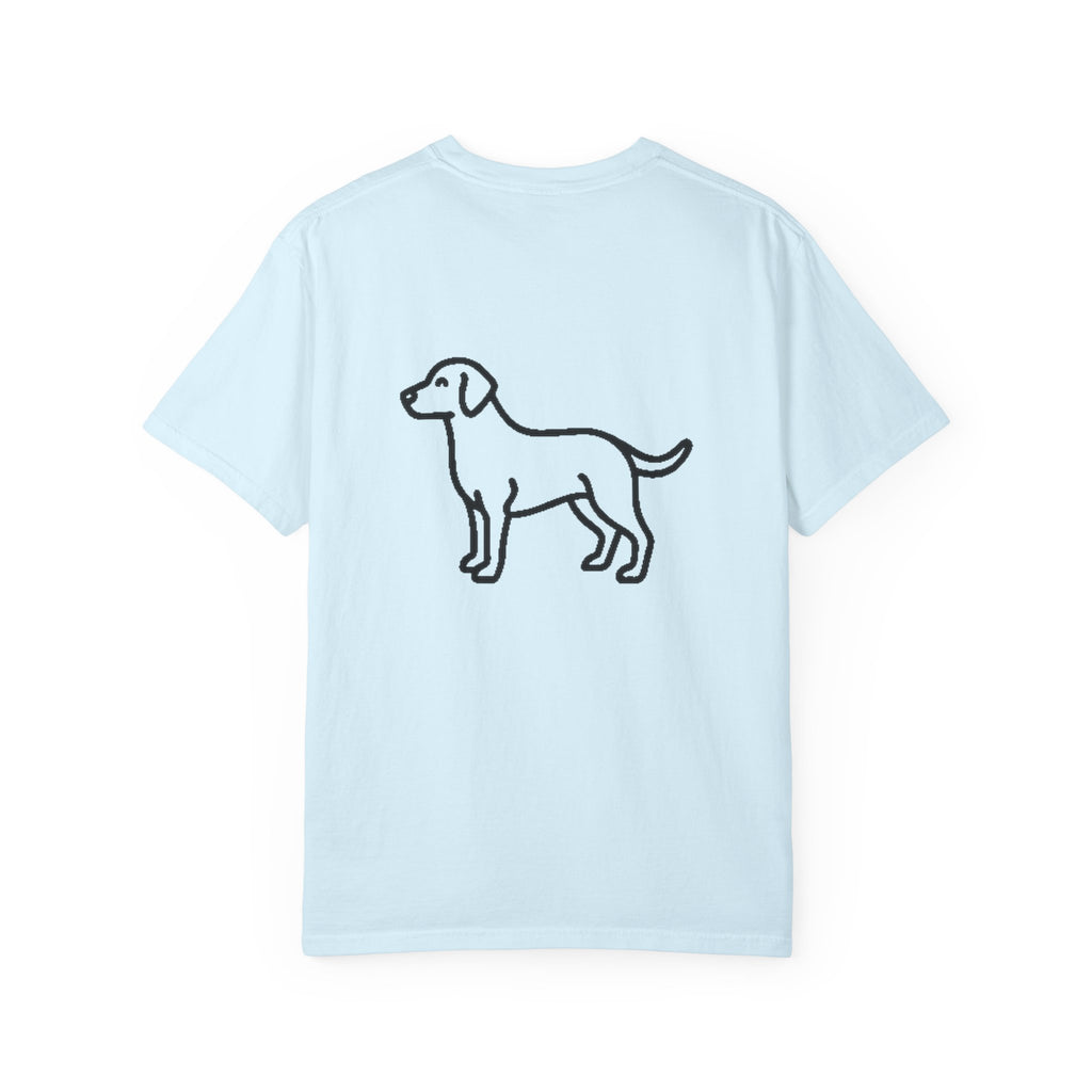 MiSQue The Original Labrador T-Shirt back view with Labrador artwork in Ice Blue