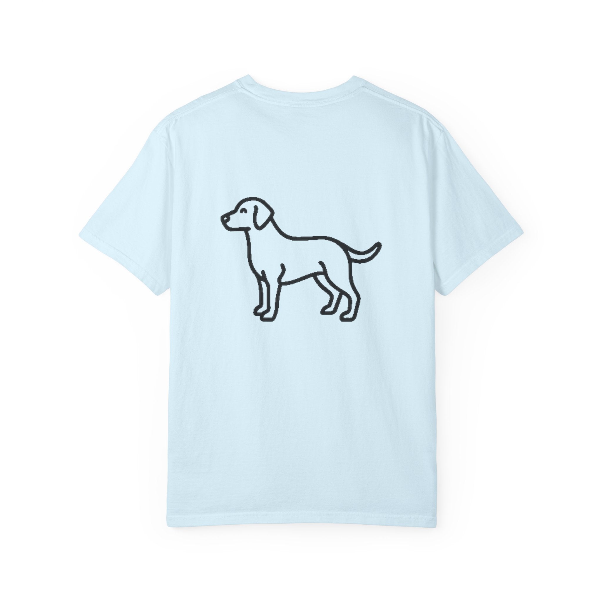 MiSQue The Original Labrador T-Shirt back view with Labrador artwork in Ice Blue