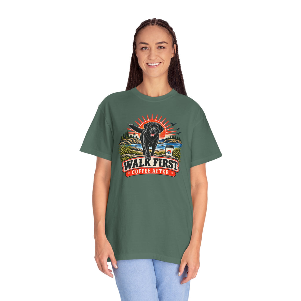 MiSQue Walk First — Coffee After Labrador T-Shirt