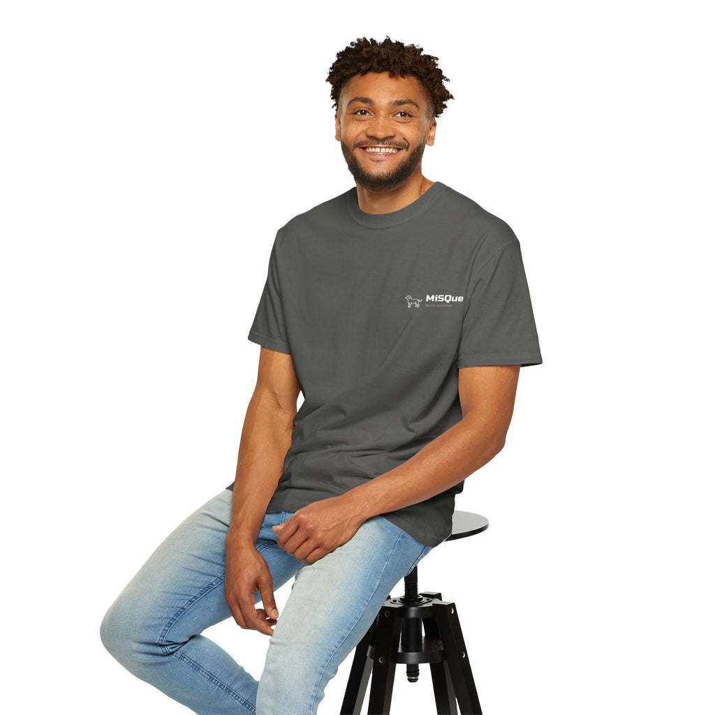 Man wearing MiSQue Coastal Walk T-shirt in grey