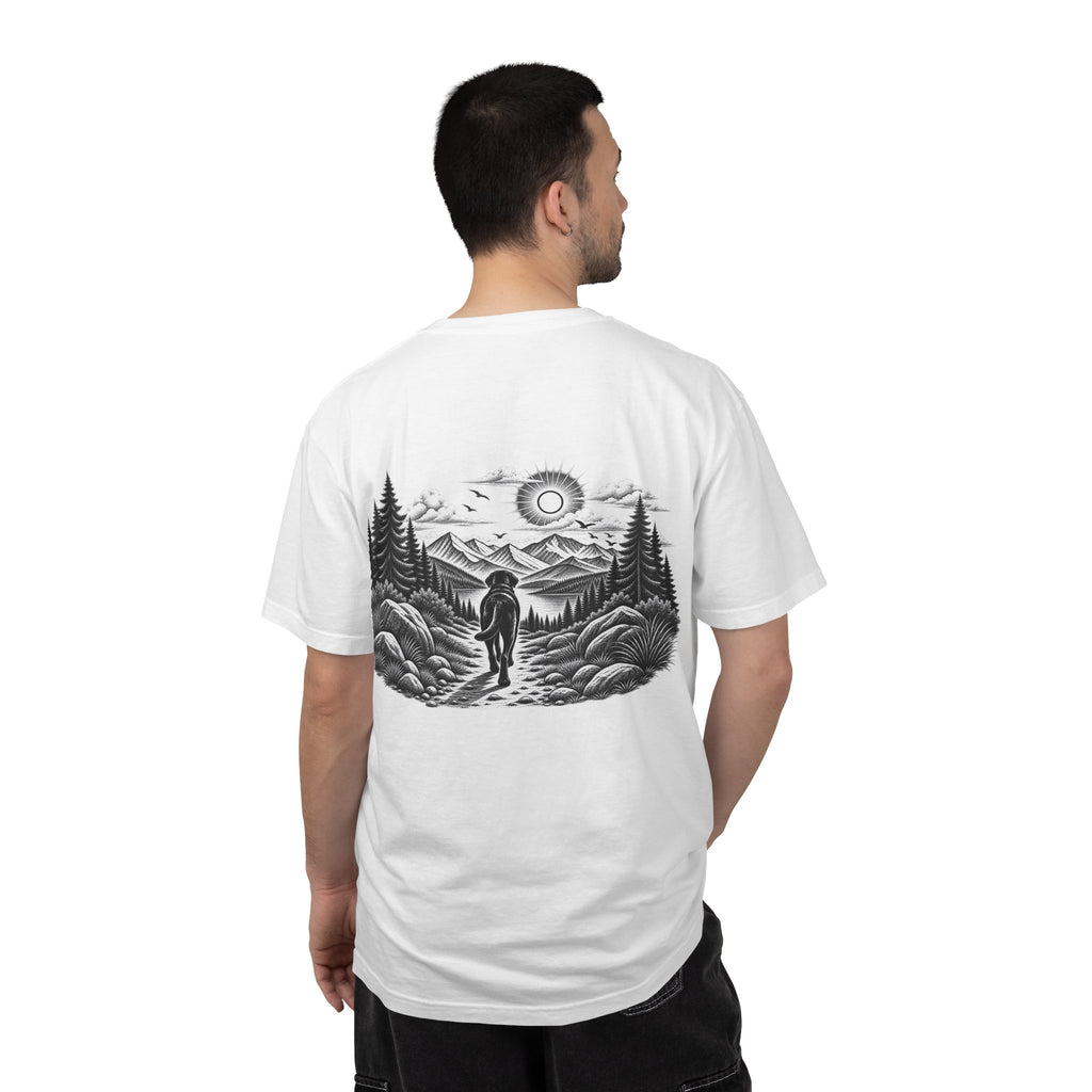 Man wearing MiSQue The Path Labrador T-shirt back view