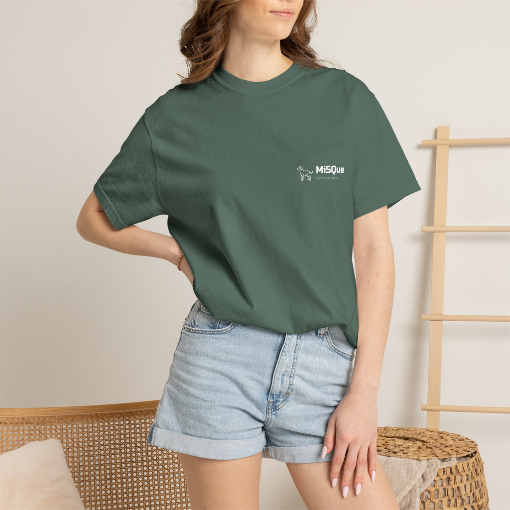 Woman wearing MiSQue The Horizon T-shirt in green