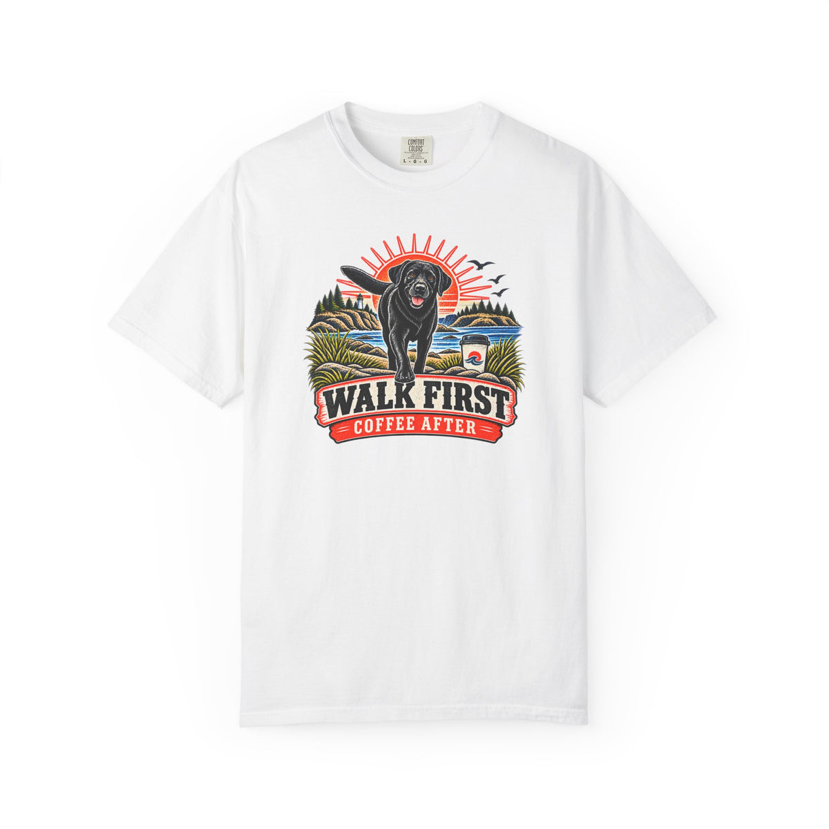 MiSQue Walk First — Coffee After Labrador T-Shirt