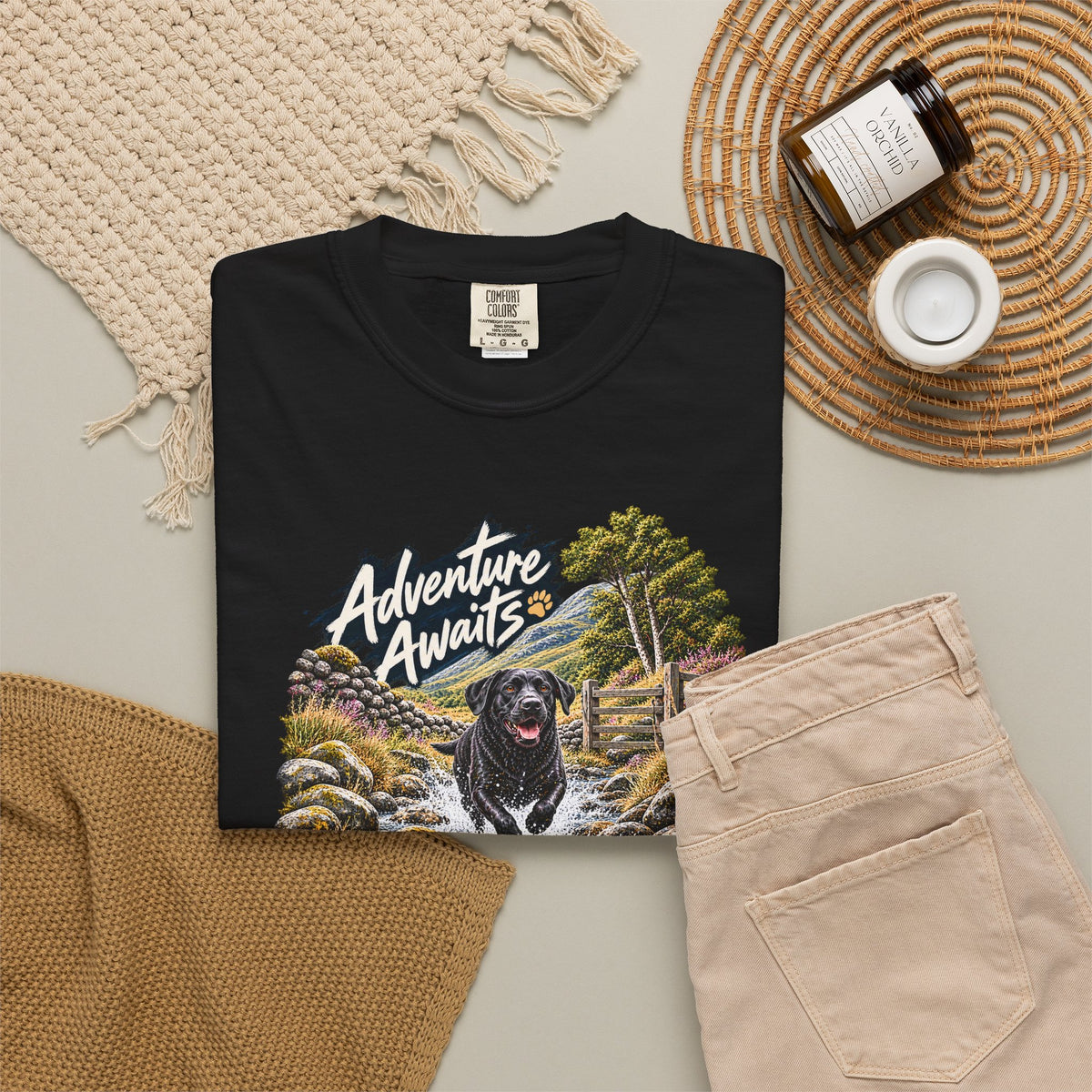 MiSQue Adventure Awaits | Walk First Labrador T-Shirt