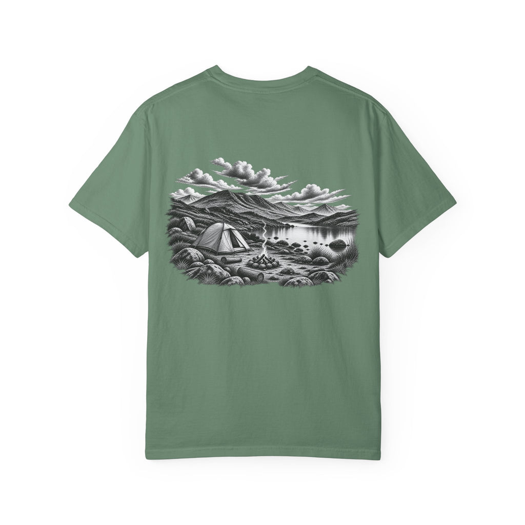 MiSQue The Camp T-shirt with lakeside camping artwork