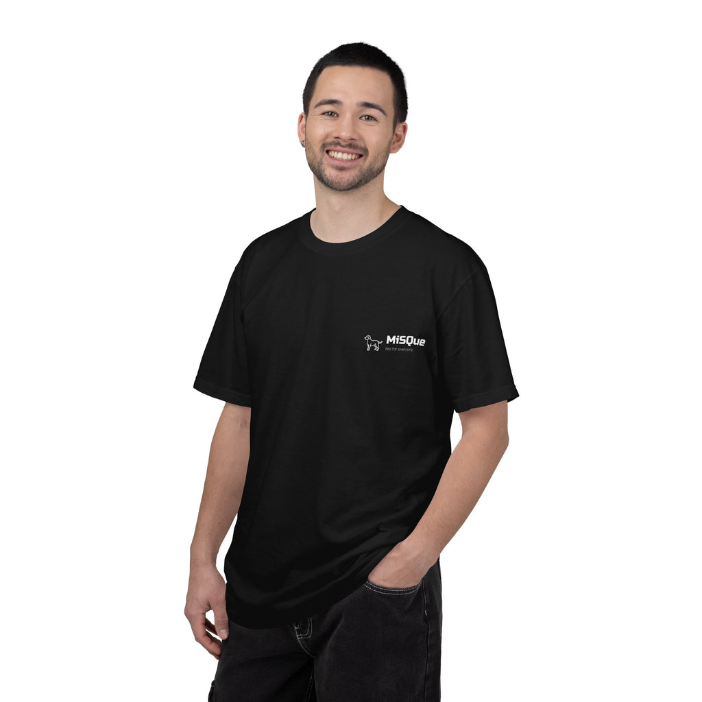 Man wearing MiSQue Coastal Walk T-shirt in black