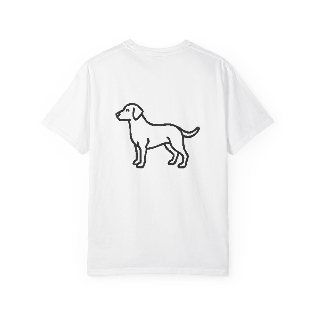 MiSQue The Original Labrador T-Shirt back view with black Labrador line artwork on white