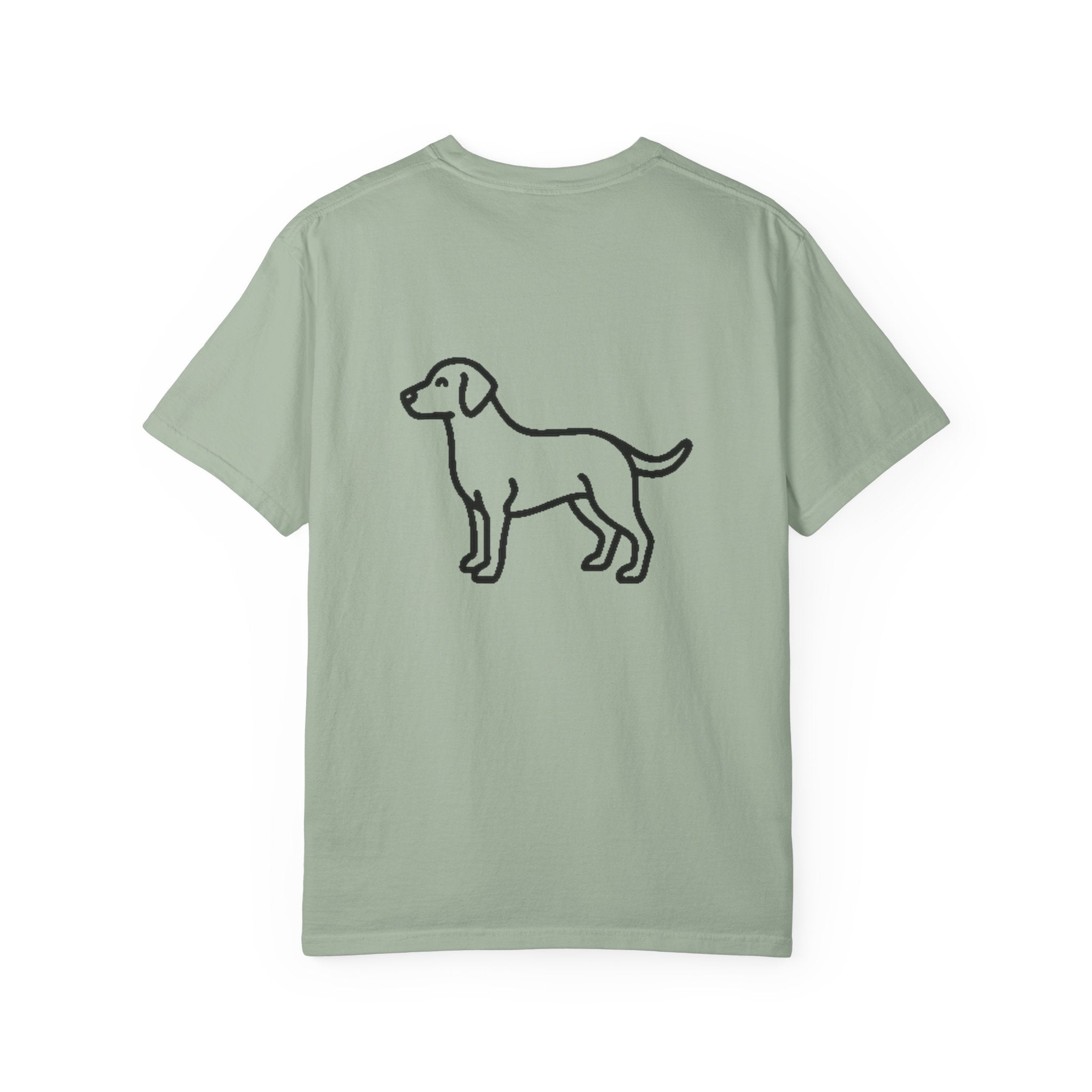 MiSQue The Original Labrador T-Shirt back view with Labrador artwork in Chambray