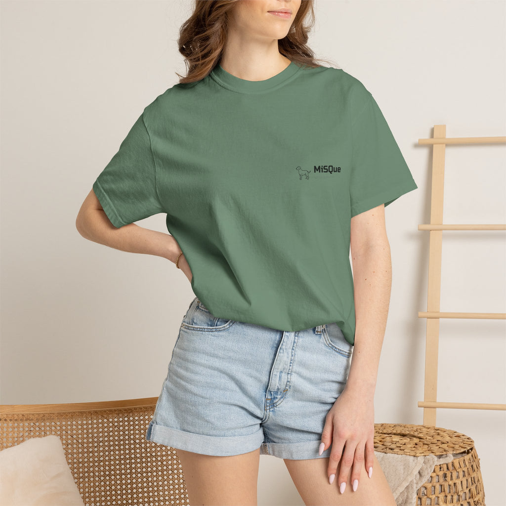 Woman wearing MiSQue Mountain Horizon T-shirt