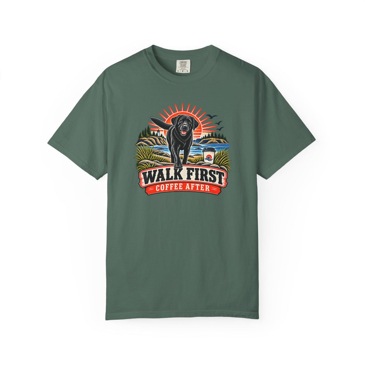 MiSQue Walk First — Coffee After Labrador T-Shirt
