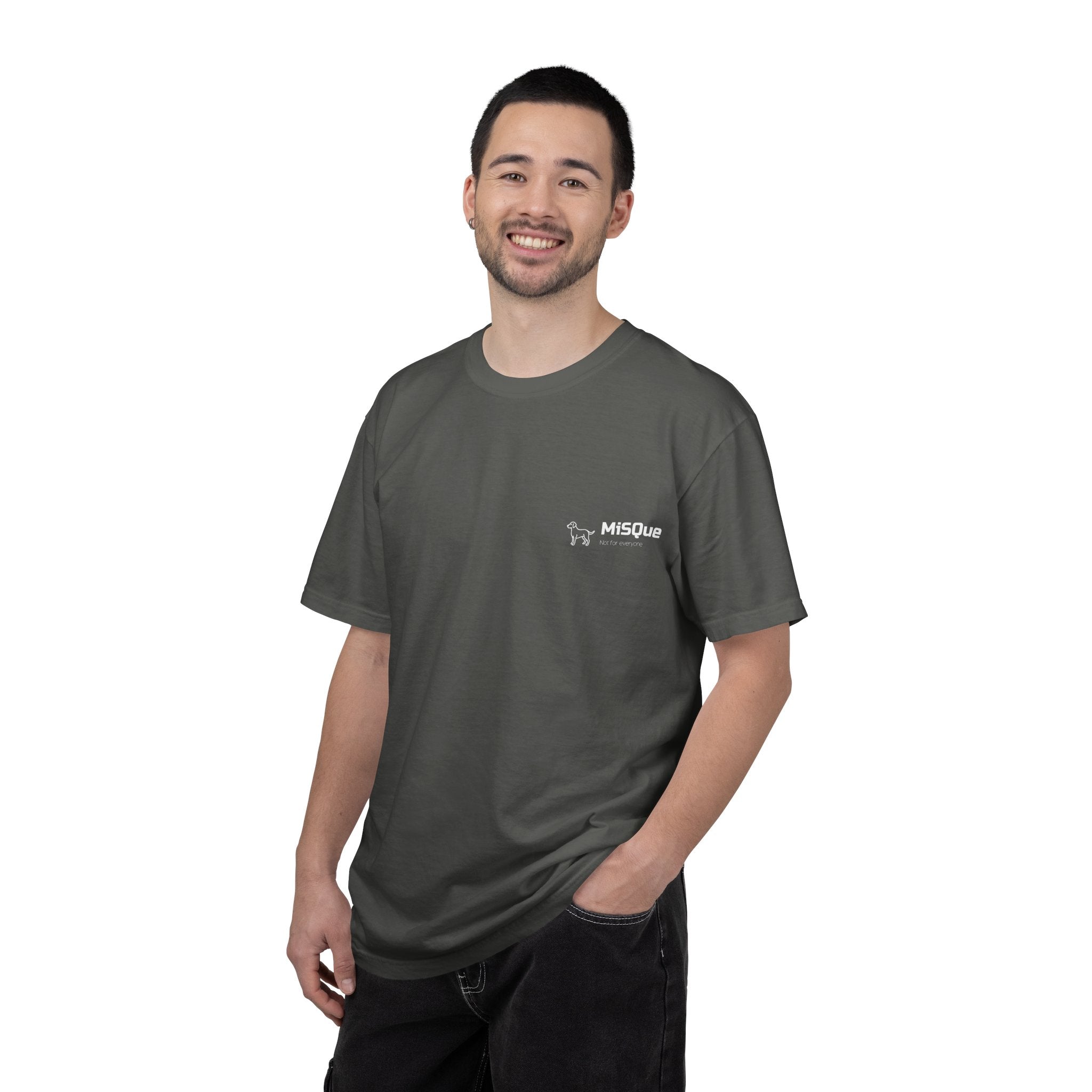 Man wearing MiSQue The Horizon T-shirt in grey