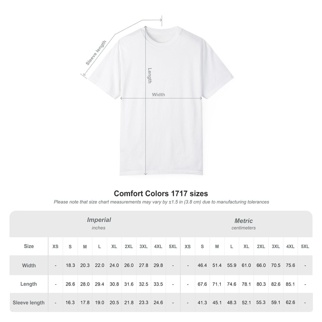 Comfort Colors 1717 T-shirt size guide