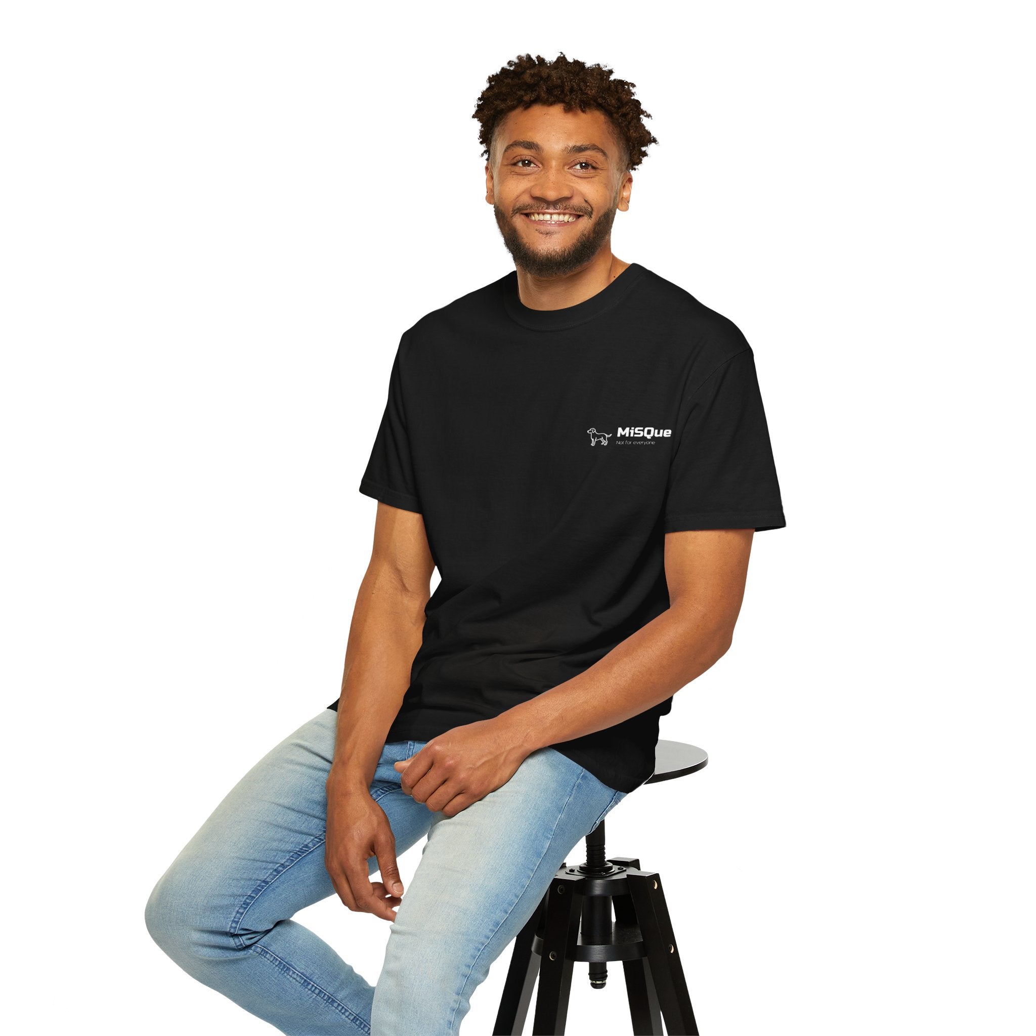 Man wearing MiSQue Coastal Walk T-shirt in black